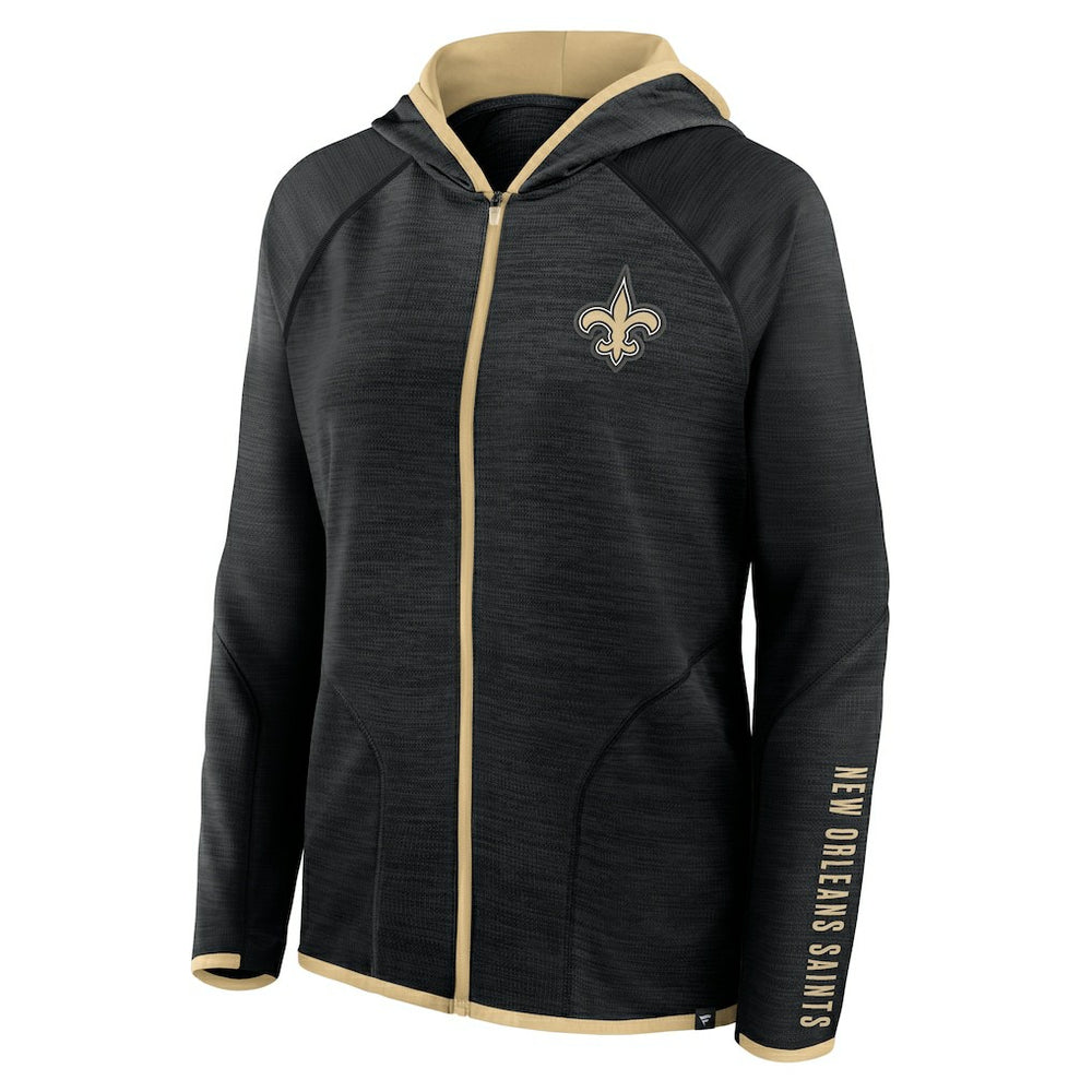 New Orleans Saints Women's Redzone End Around Pass Raglan Full-Zip Hoodie Black - Fanatics