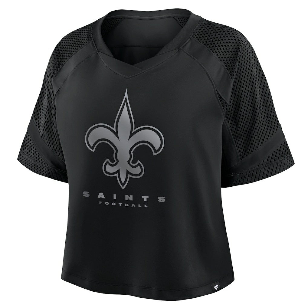 New Orleans Saints Women's Oversized Raglan V-Neck Blackout Fashion Jersey - Fanatics