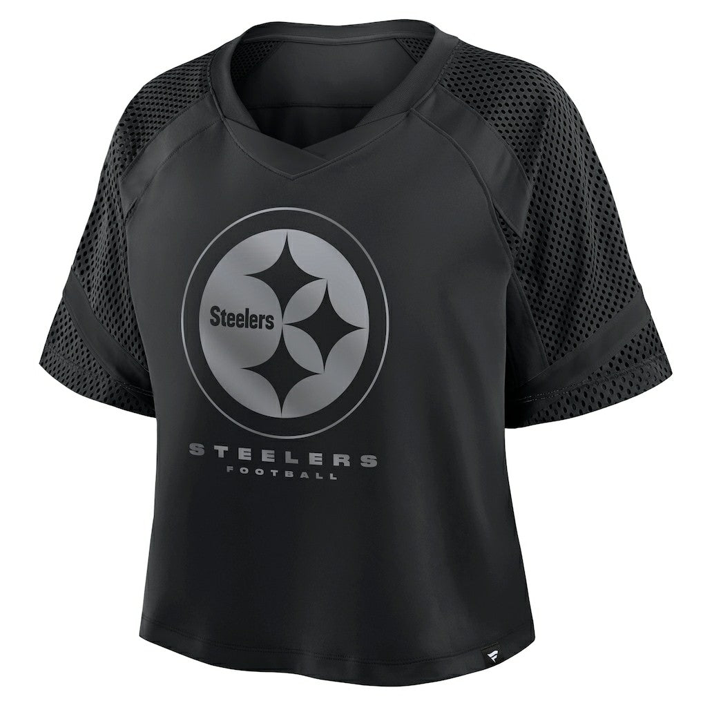 Pittsburgh Steelers Women's Oversized Raglan V-Neck Blackout Fashion Jersey - Fanatics