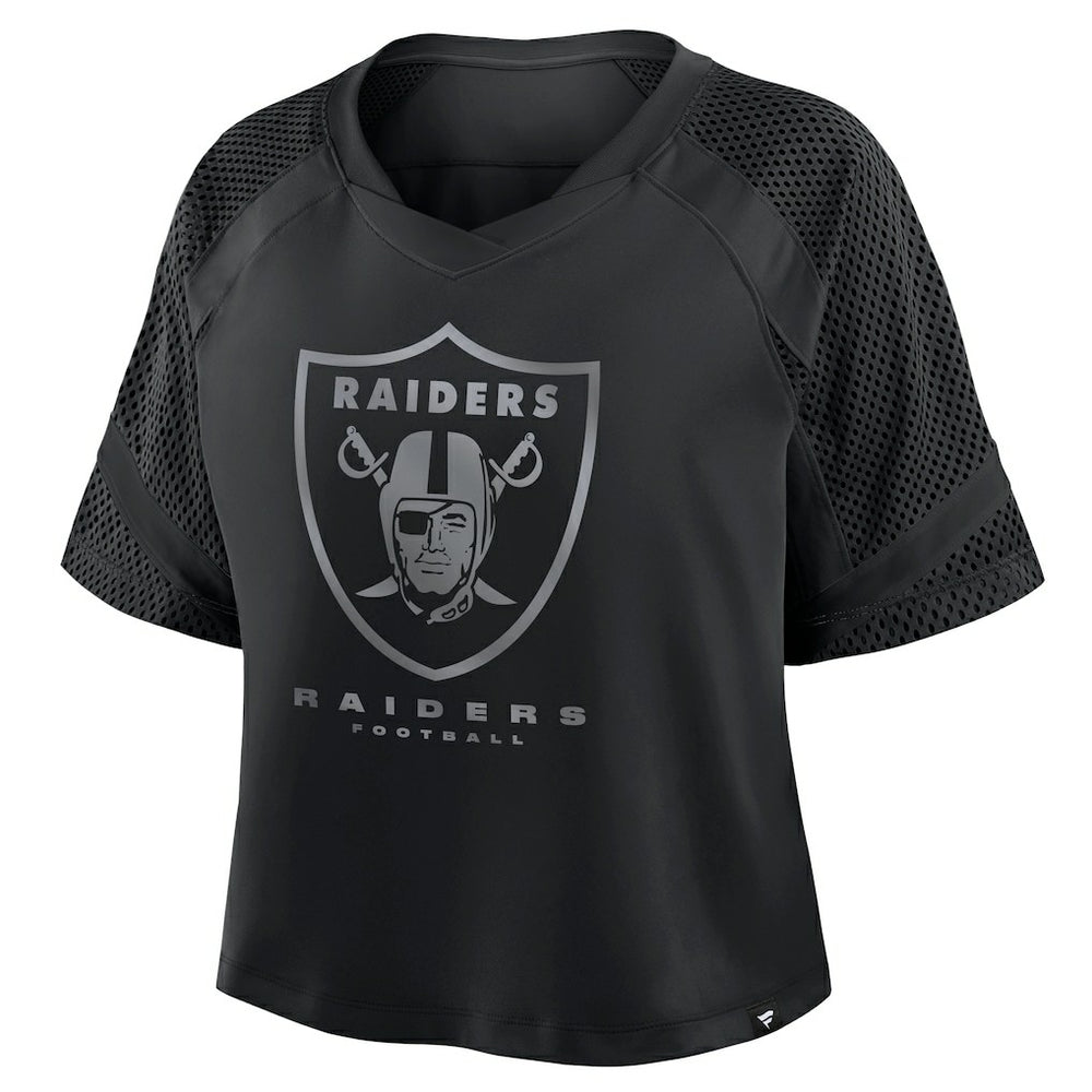 Las Vegas Raiders Women's Oversized Raglan V-Neck Blackout Fashion Jersey - Fanatics