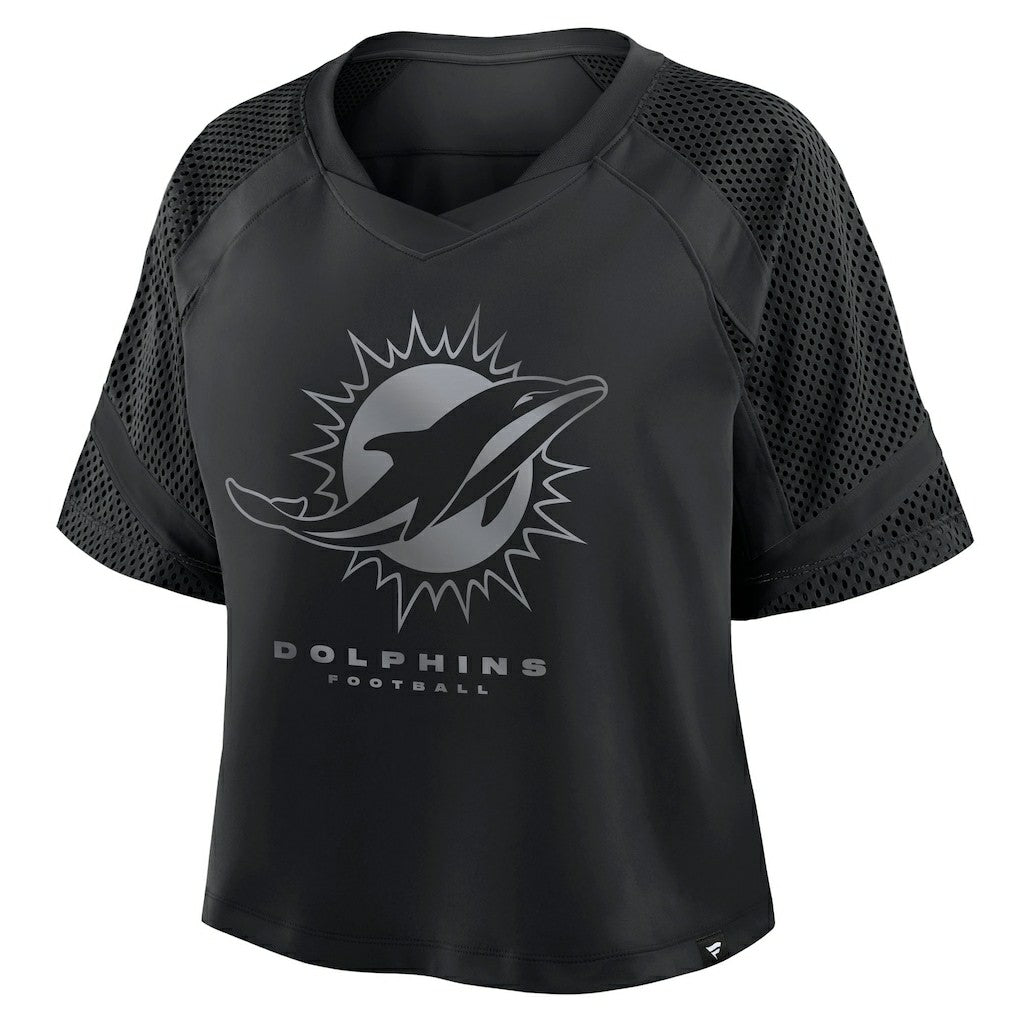 Miami Dolphins Women's Oversized Raglan V-Neck Blackout Fashion Jersey - Fanatics