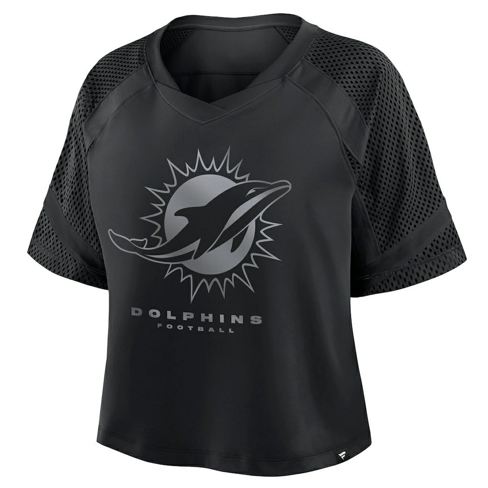Miami Dolphins Women's Oversized Raglan V-Neck Blackout Fashion Jersey - Fanatics