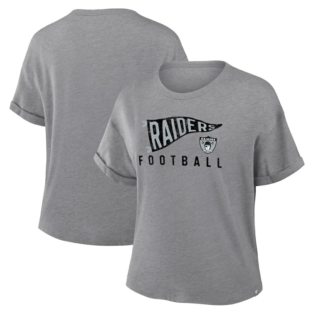 Las Vegas Raiders Women's Pennant Wave Tribute Tri-Blend Boxy T-Shirt Heather Gray - Fanatics
