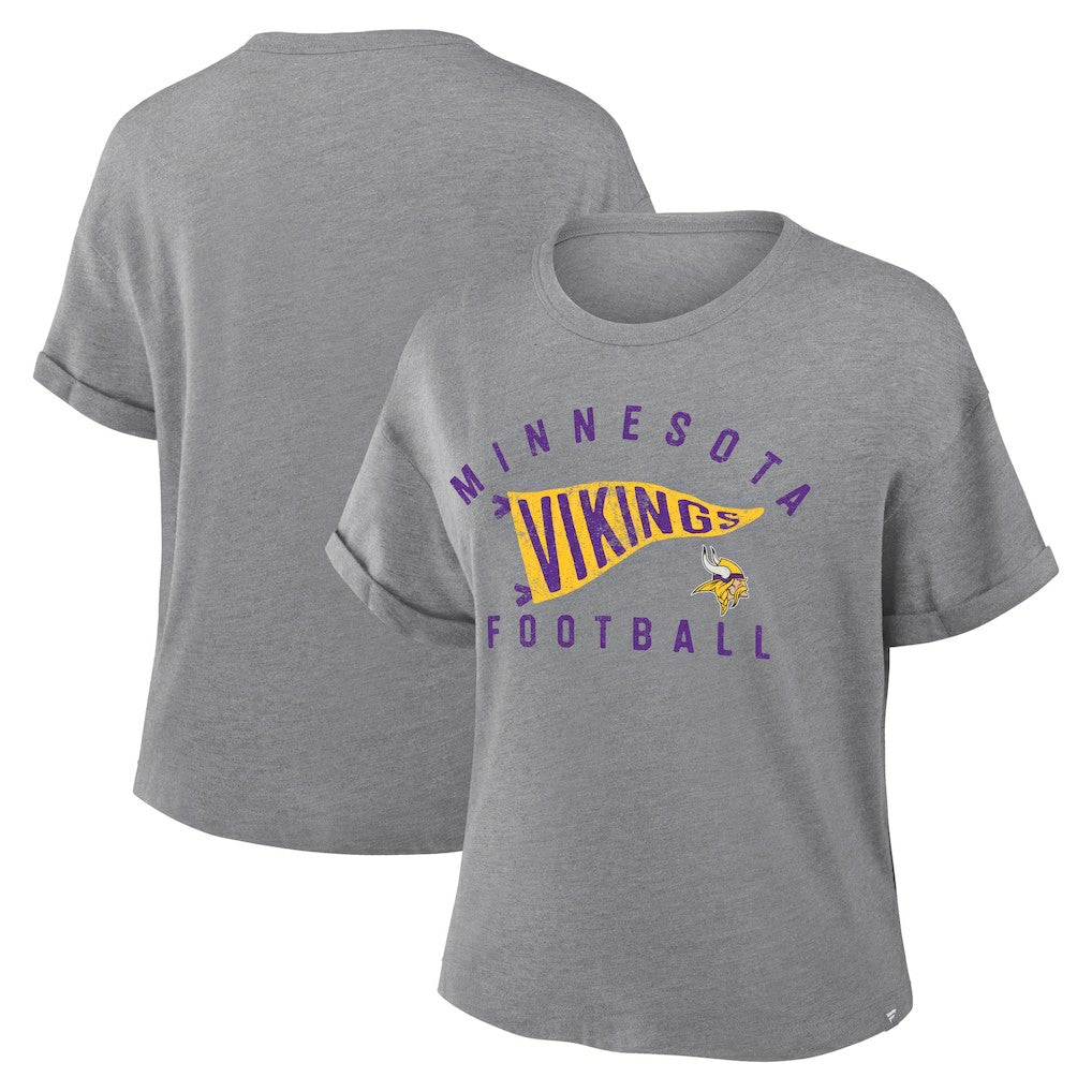 Minnesota Vikings Women's Pennant Wave Tribute Tri-Blend Boxy T-Shirt Heather Gray - Fanatics