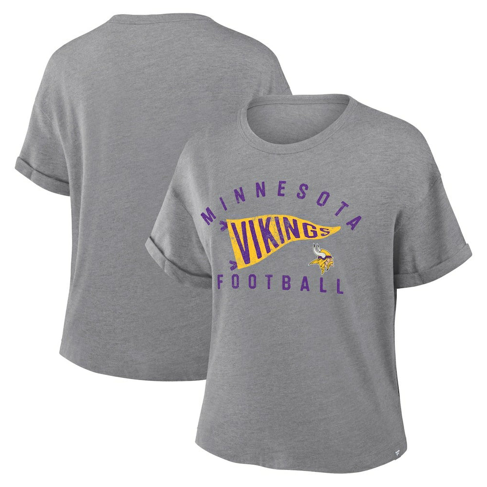 Minnesota Vikings Women's Pennant Wave Tribute Tri-Blend Boxy T-Shirt Heather Gray - Fanatics
