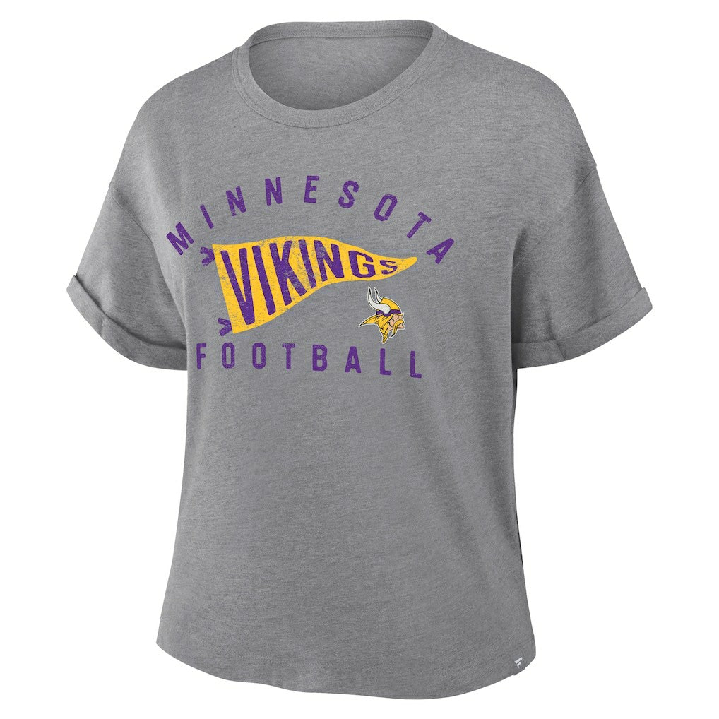 Minnesota Vikings Women's Pennant Wave Tribute Tri-Blend Boxy T-Shirt Heather Gray - Fanatics
