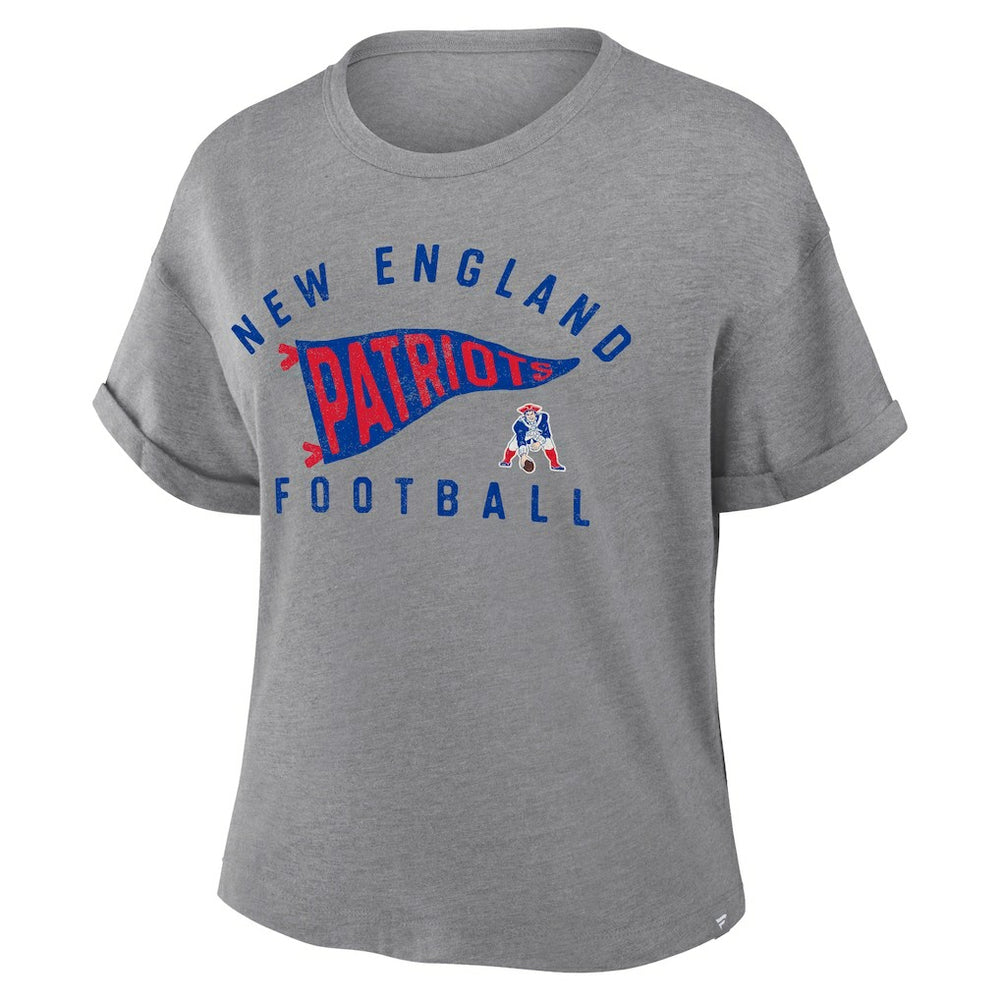 New England Patriots Women's Pennant Wave Tribute Tri-Blend Boxy T-Shirt Heather Gray - Fanatics