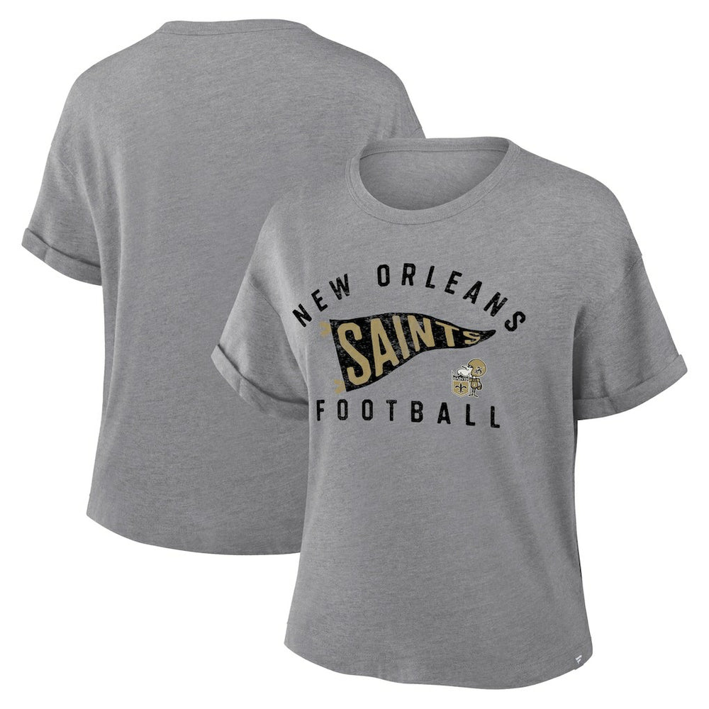 New Orleans Saints Women's Pennant Wave Tribute Tri-Blend Boxy T-Shirt Heather Gray - Fanatics