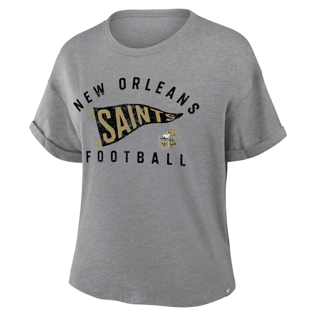 New Orleans Saints Women's Pennant Wave Tribute Tri-Blend Boxy T-Shirt Heather Gray - Fanatics