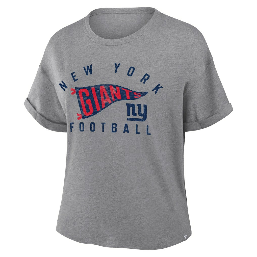 New York Giants Women's Pennant Wave Tribute Tri-Blend Boxy T-Shirt Heather Gray - Fanatics