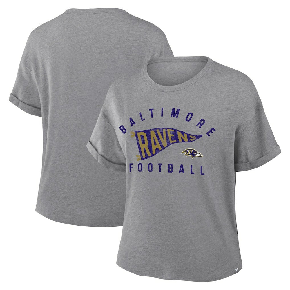 Baltimore Ravens Women's Pennant Wave Tribute Tri-Blend Boxy T-Shirt Heather Gray - Fanatics