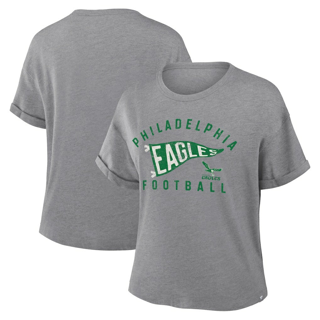 Philadelphia Eagles Women's Pennant Wave Tribute Tri-Blend Boxy T-Shirt Heather Gray - Fanatics