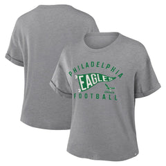 Philadelphia Eagles Women's Pennant Wave Tribute Tri-Blend Boxy T-Shirt Heather Gray - Fanatics
