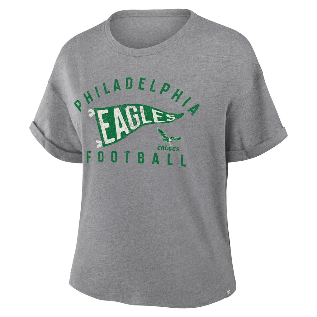 Philadelphia Eagles Women's Pennant Wave Tribute Tri-Blend Boxy T-Shirt Heather Gray - Fanatics