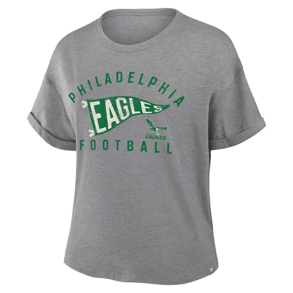 Philadelphia Eagles Women's Pennant Wave Tribute Tri-Blend Boxy T-Shirt Heather Gray - Fanatics