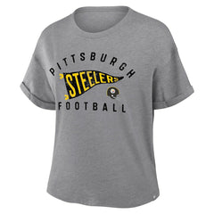 Pittsburgh Steelers Women's Pennant Wave Tribute Tri-Blend Boxy T-Shirt Heather Gray - Fanatics