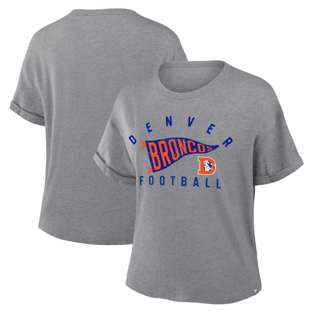 Denver Broncos Women's Pennant Wave Tribute Tri-Blend Boxy T-Shirt Heather Gray - Fanatics