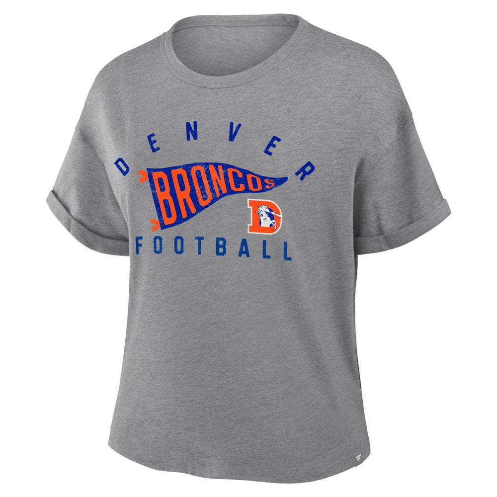 Denver Broncos Women's Pennant Wave Tribute Tri-Blend Boxy T-Shirt Heather Gray - Fanatics
