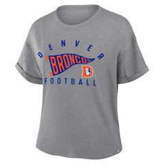Denver Broncos Women's Pennant Wave Tribute Tri-Blend Boxy T-Shirt Heather Gray - Fanatics