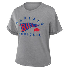 Buffalo Bills Women's Pennant Wave Tribute Tri-Blend Boxy T-Shirt Heather Gray - Fanatics