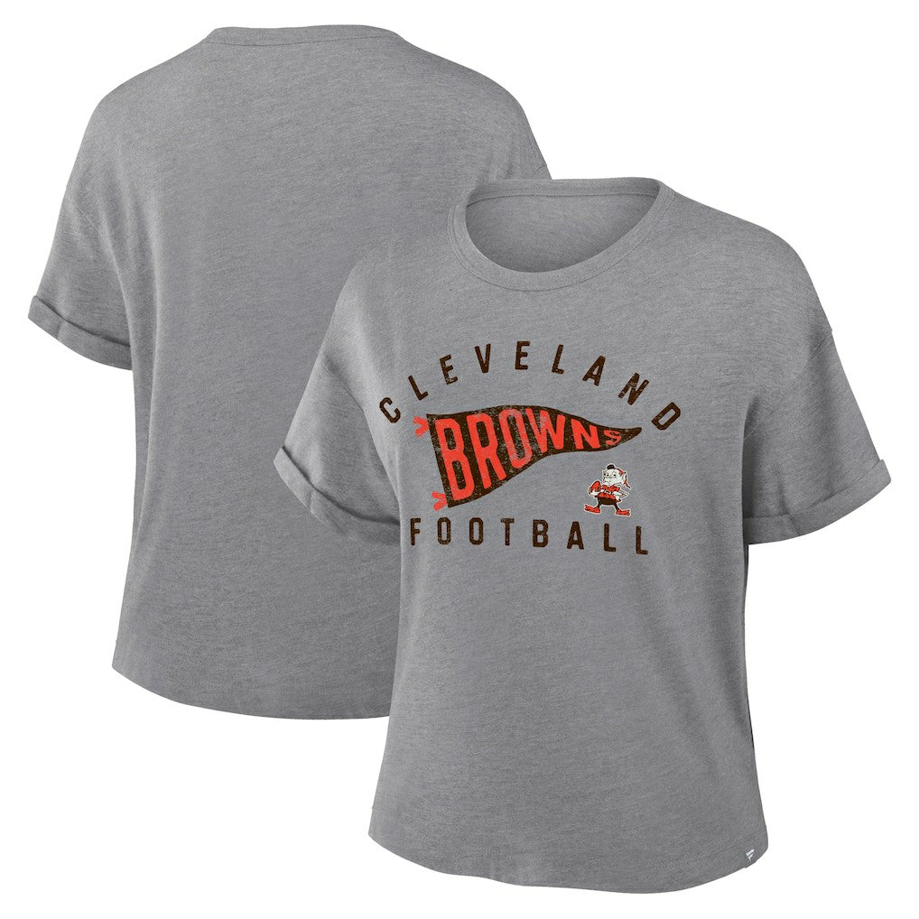 Cleveland Browns Women's Pennant Wave Tribute Tri-Blend Boxy T-Shirt Heather Gray - Fanatics