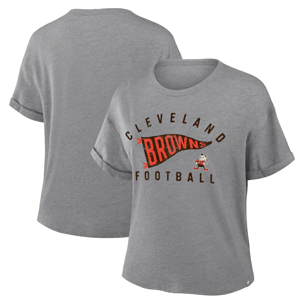 Cleveland Browns Women's Pennant Wave Tribute Tri-Blend Boxy T-Shirt Heather Gray - Fanatics