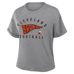 Cleveland Browns Women's Pennant Wave Tribute Tri-Blend Boxy T-Shirt Heather Gray - Fanatics