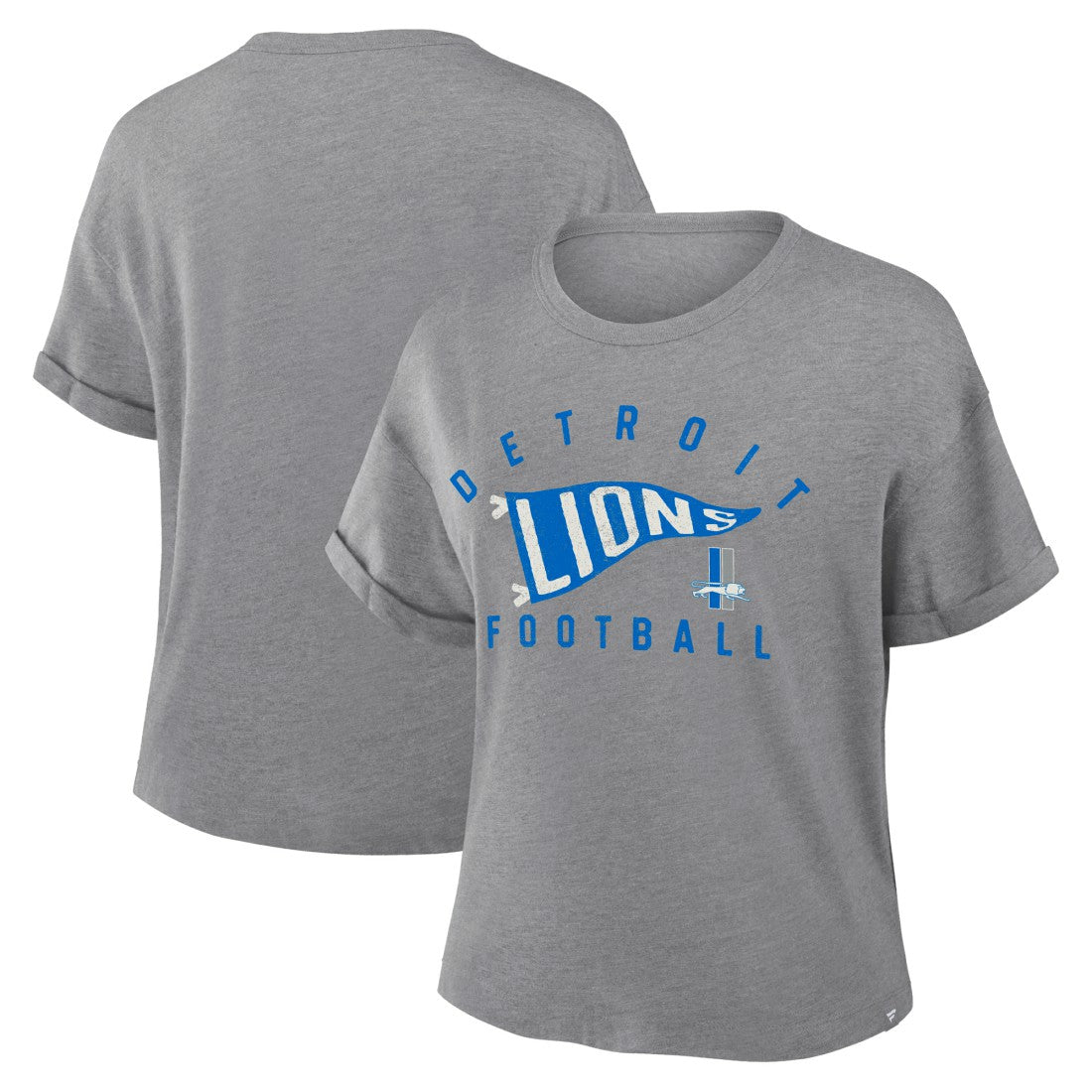 Detroit Lions Women's Pennant Wave Tribute Tri-Blend Boxy T-Shirt Heather Gray - Fanatics