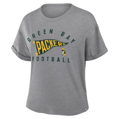 Green Bay Packers Women's Pennant Wave Tribute Tri-Blend Boxy T-Shirt Heather Gray - Fanatics