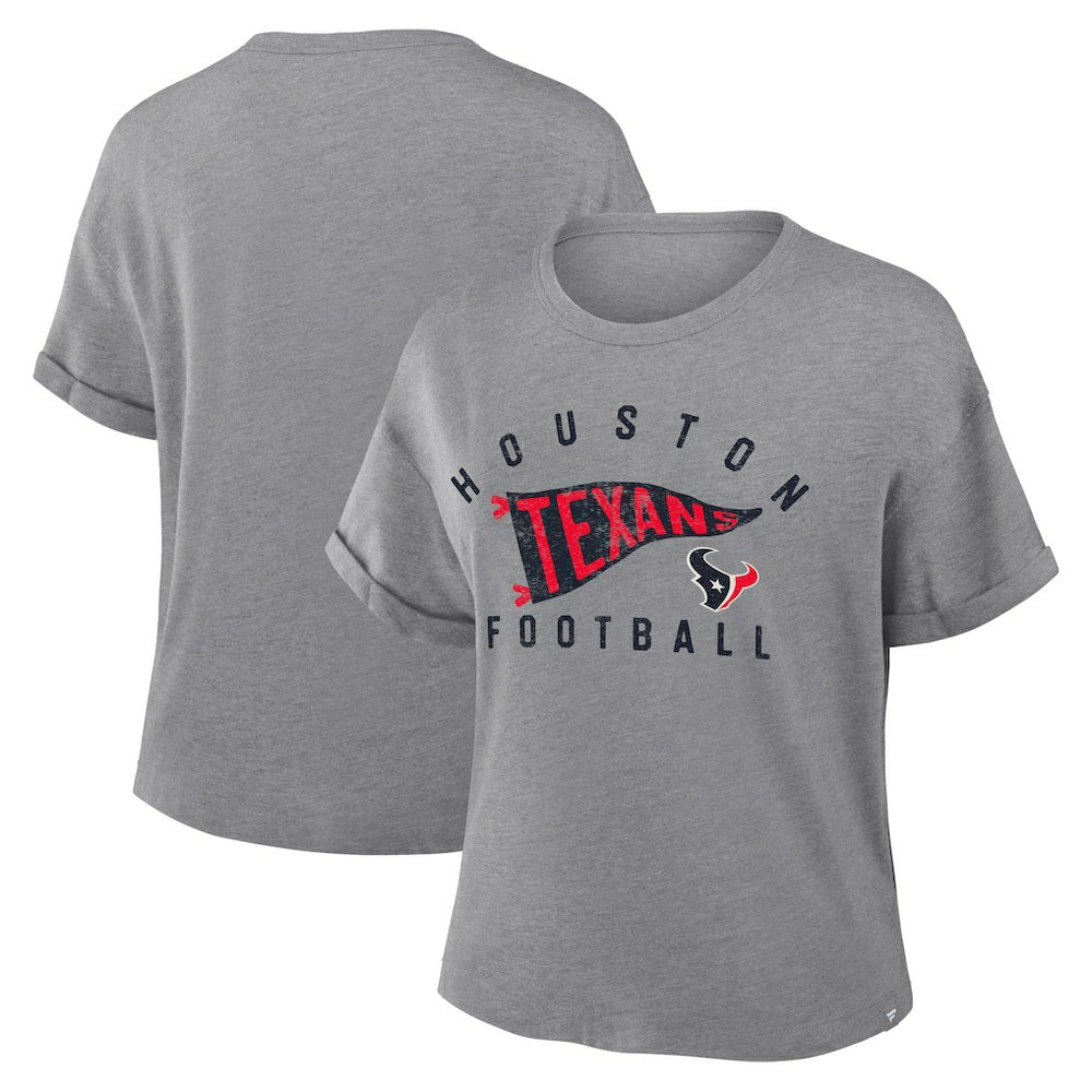 Houston Texans Women's Pennant Wave Tribute Tri-Blend Boxy T-Shirt Heather Gray - Fanatics