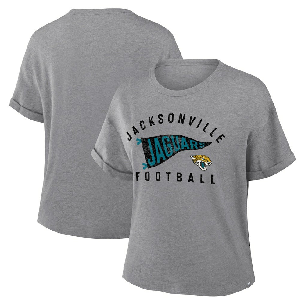 Jacksonville Jaguars Women's Pennant Wave Tribute Tri-Blend Boxy T-Shirt Heather Gray - Fanatics