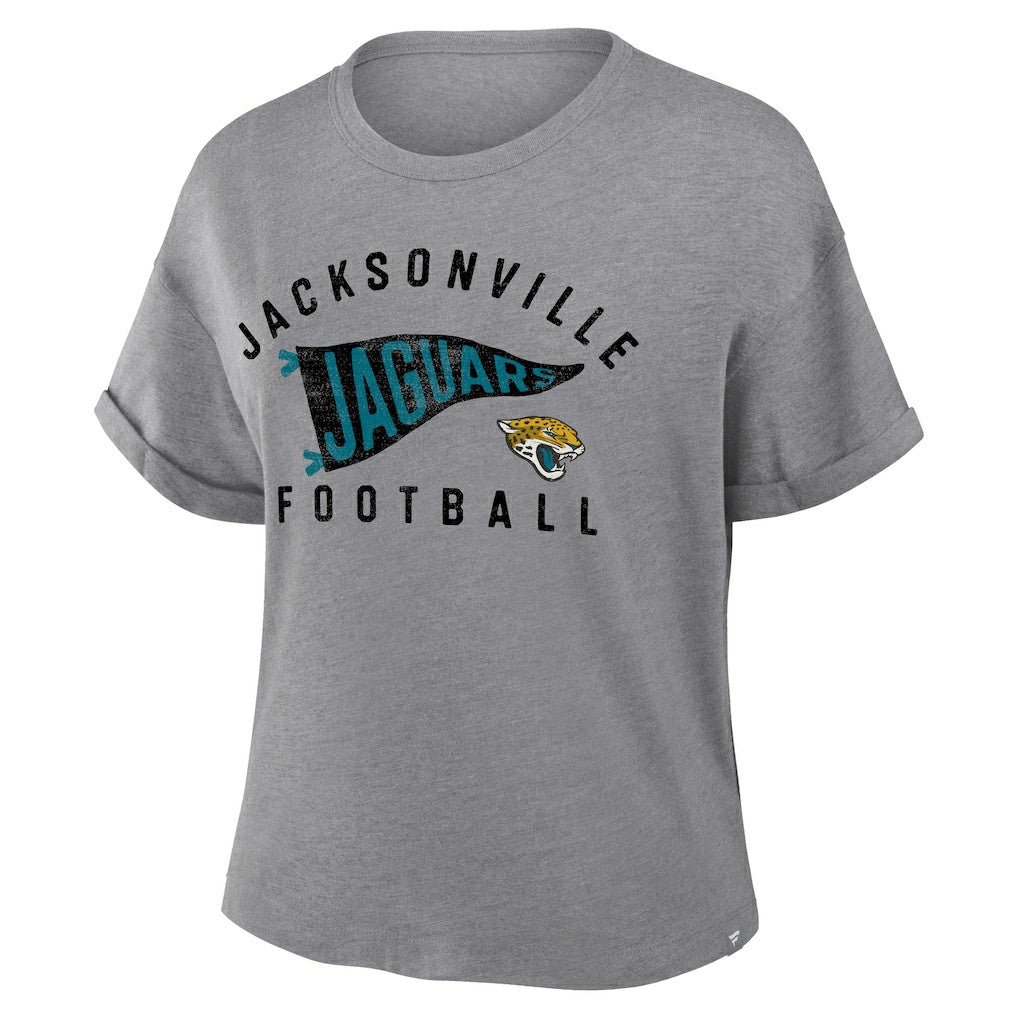 Jacksonville Jaguars Women's Pennant Wave Tribute Tri-Blend Boxy T-Shirt Heather Gray - Fanatics