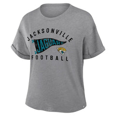 Jacksonville Jaguars Women's Pennant Wave Tribute Tri-Blend Boxy T-Shirt Heather Gray - Fanatics