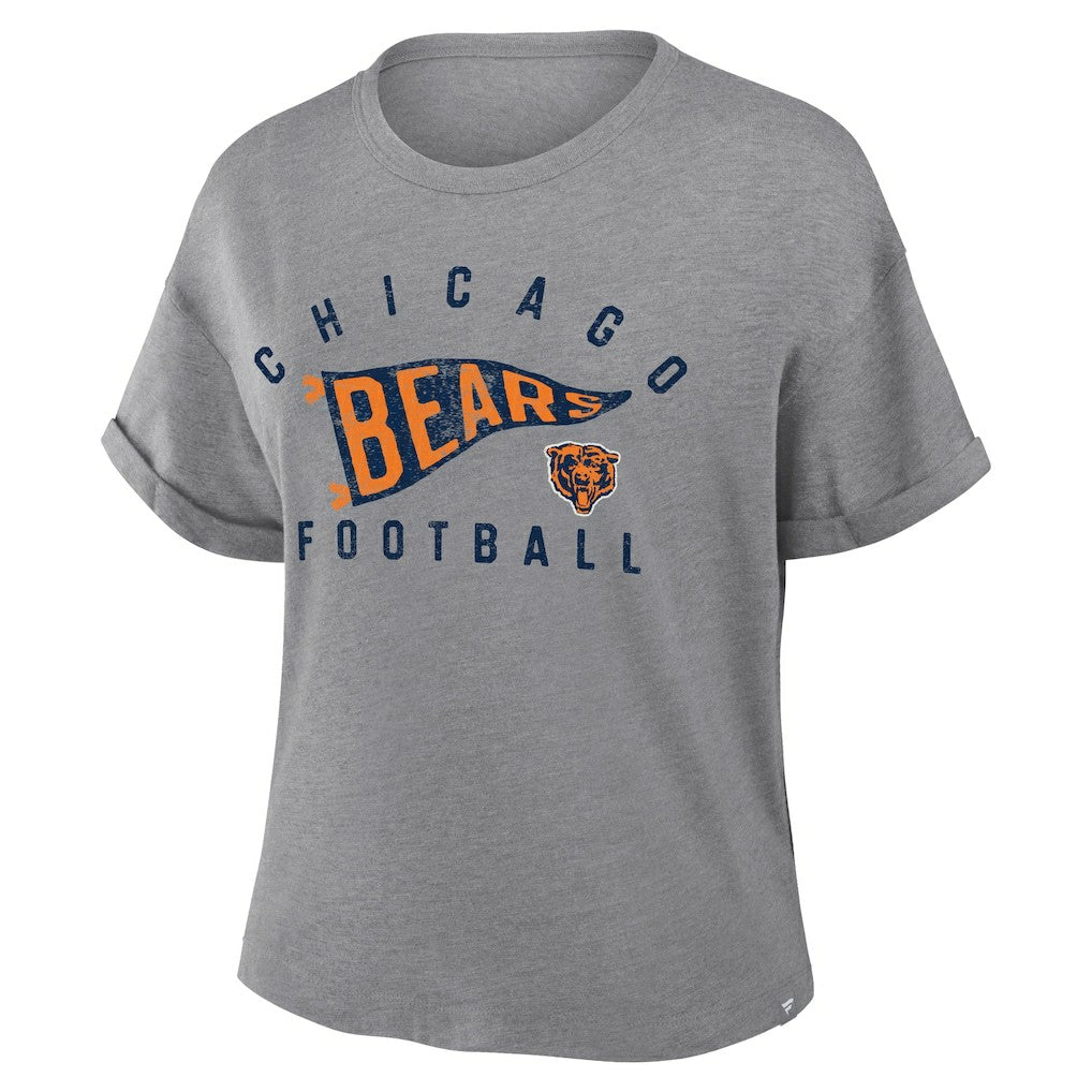Chicago Bears Women's Pennant Wave Tribute Tri-Blend Boxy T-Shirt Heather Gray - Fanatics