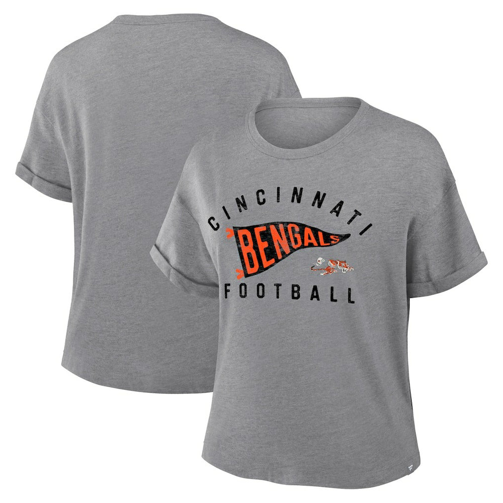 Cincinnati Bengals Women's Pennant Wave Tribute Tri-Blend Boxy T-Shirt Heather Gray - Fanatics