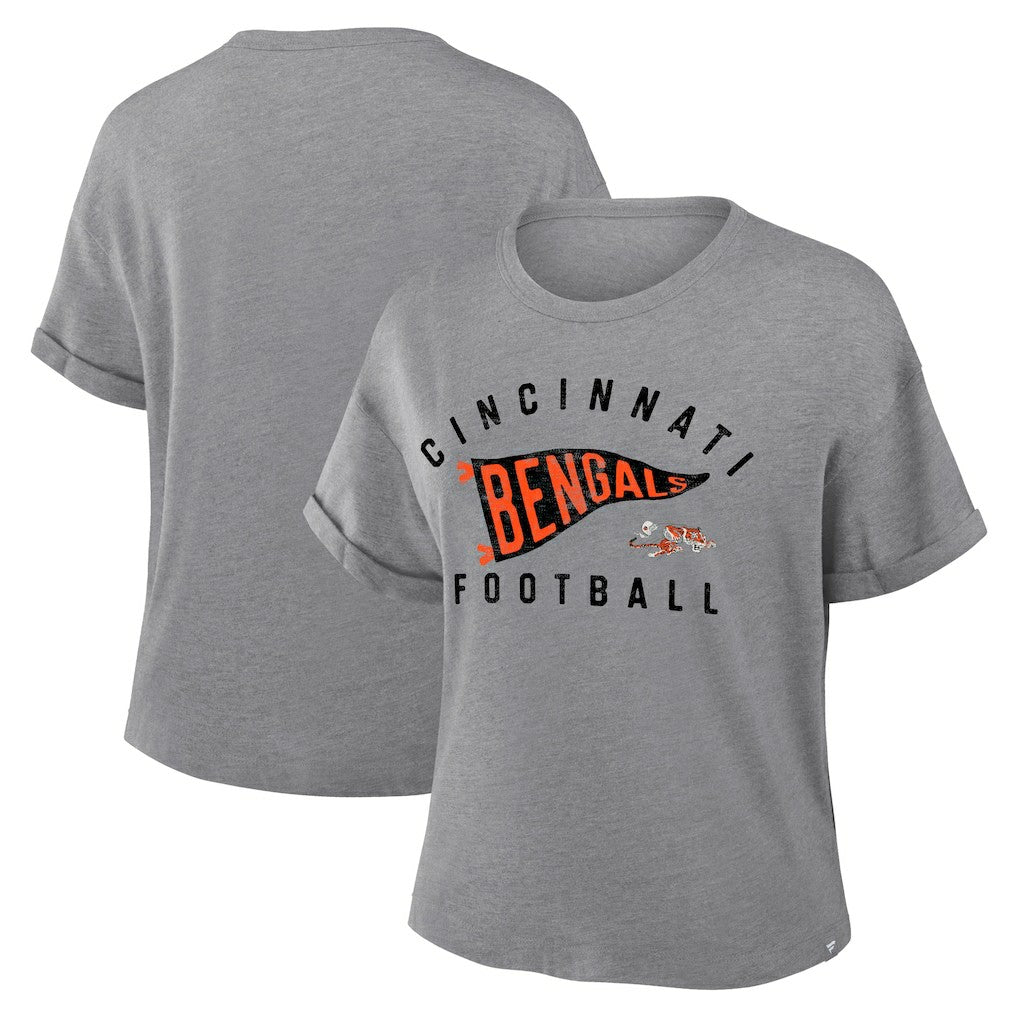 Cincinnati Bengals Women's Pennant Wave Tribute Tri-Blend Boxy T-Shirt Heather Gray - Fanatics