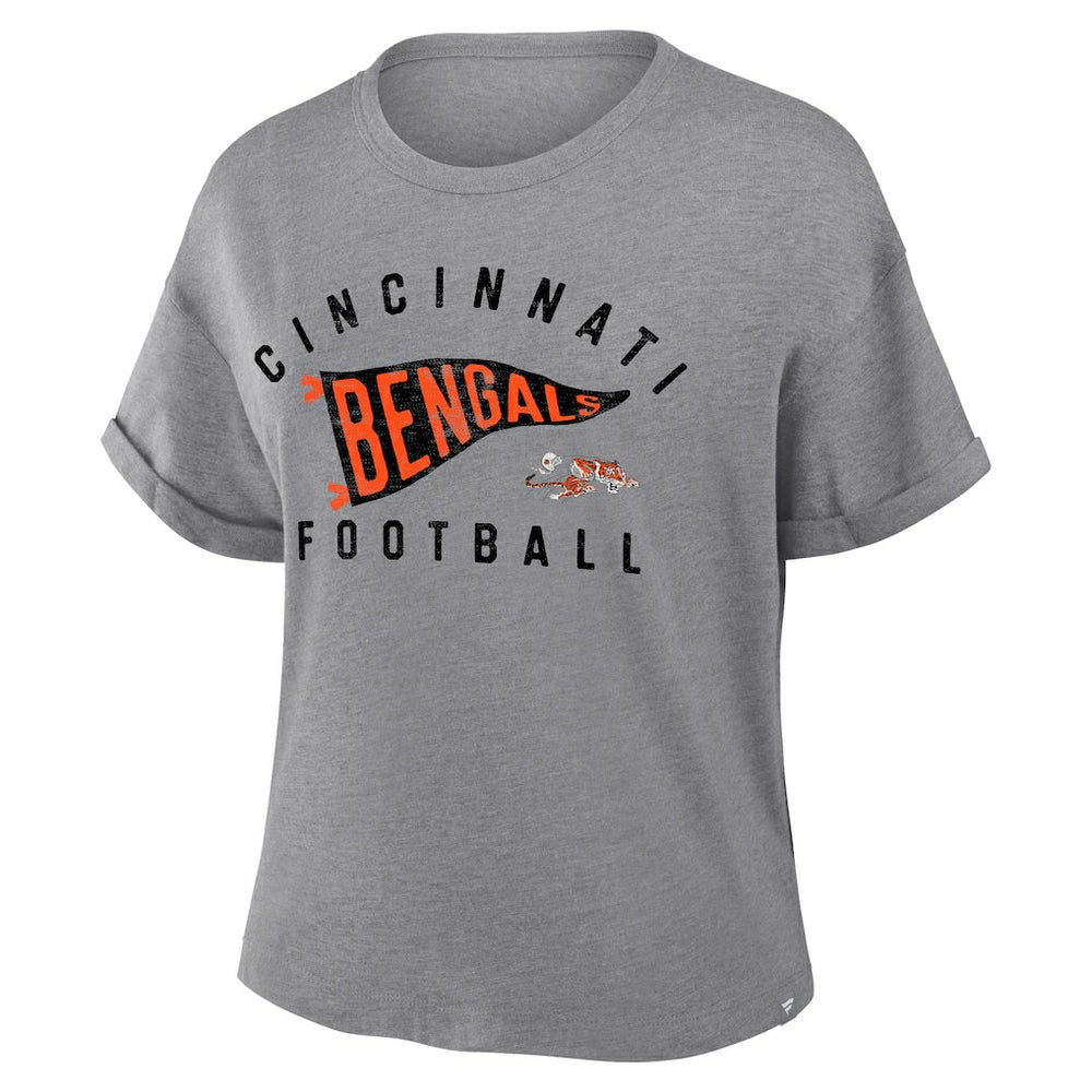 Cincinnati Bengals Women's Pennant Wave Tribute Tri-Blend Boxy T-Shirt Heather Gray - Fanatics