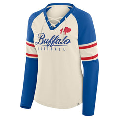 Buffalo Bills Women's Hometown Gridiron Hero Raglan Lace-Up V-Neck Long Sleeve T-Shirt Cream/Royal - Fanatics