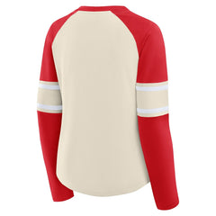 Kansas City Chiefs Women's Hometown Gridiron Hero Raglan Lace-Up V-Neck Long Sleeve T-Shirt Cream/Red - Fanatics