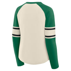 Philadelphia Eagles Women's Hometown Gridiron Hero Raglan Lace-Up V-Neck Long Sleeve T-Shirt Cream/Kelly Green - Fanatics