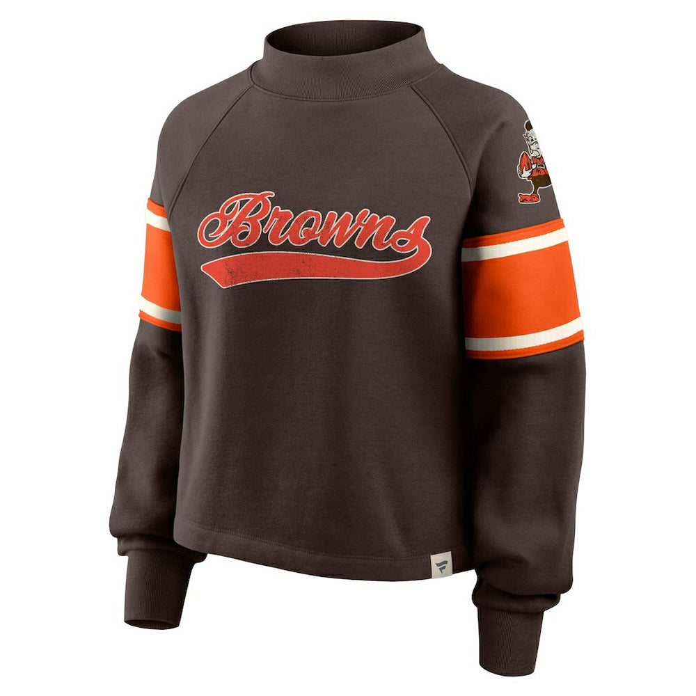 Cleveland Browns Oversized Hometown Toss Sweep Mock Neck Pullover Brown - Fanatics
