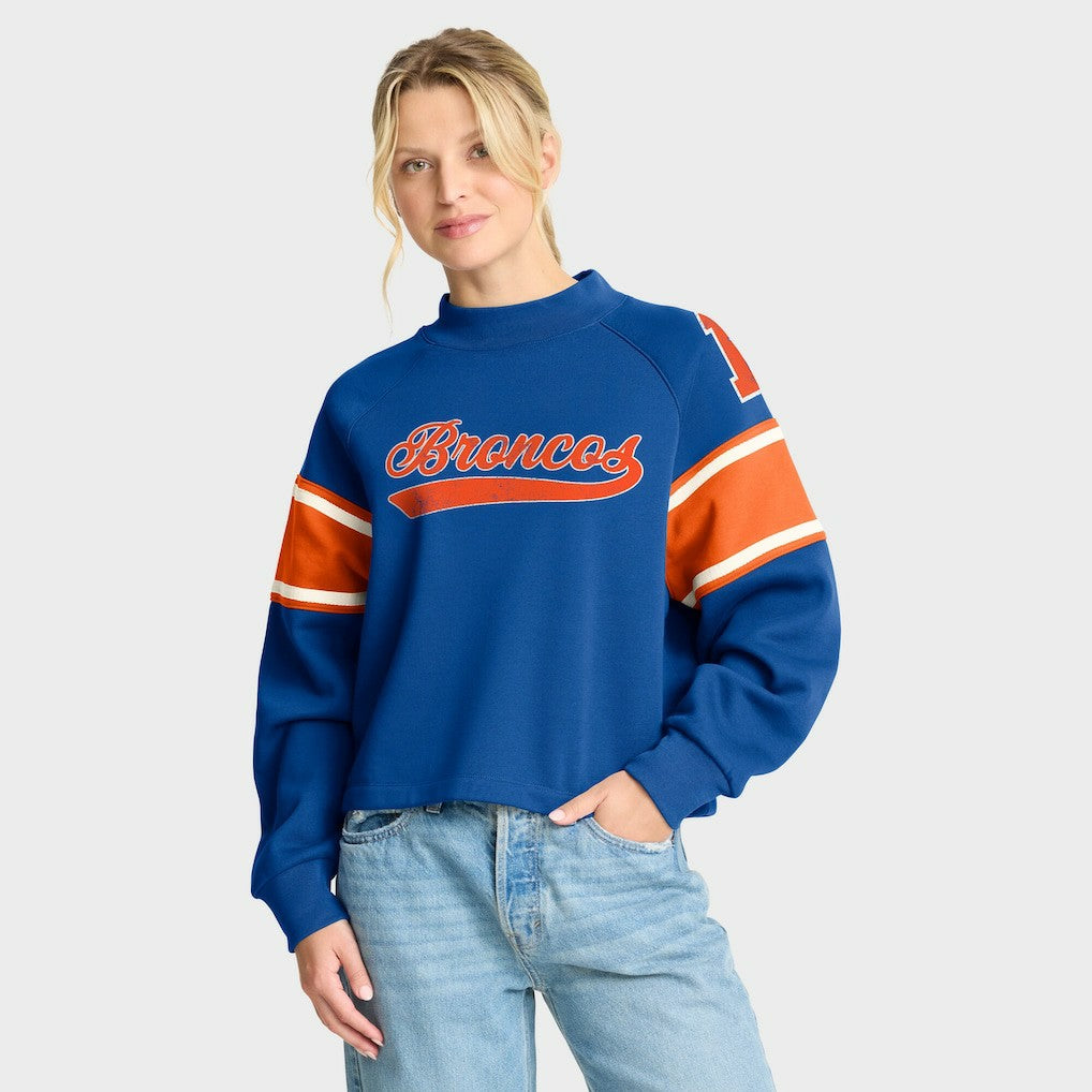Denver Broncos Oversized Hometown Toss Sweep Mock Neck Pullover Royal - Fanatics