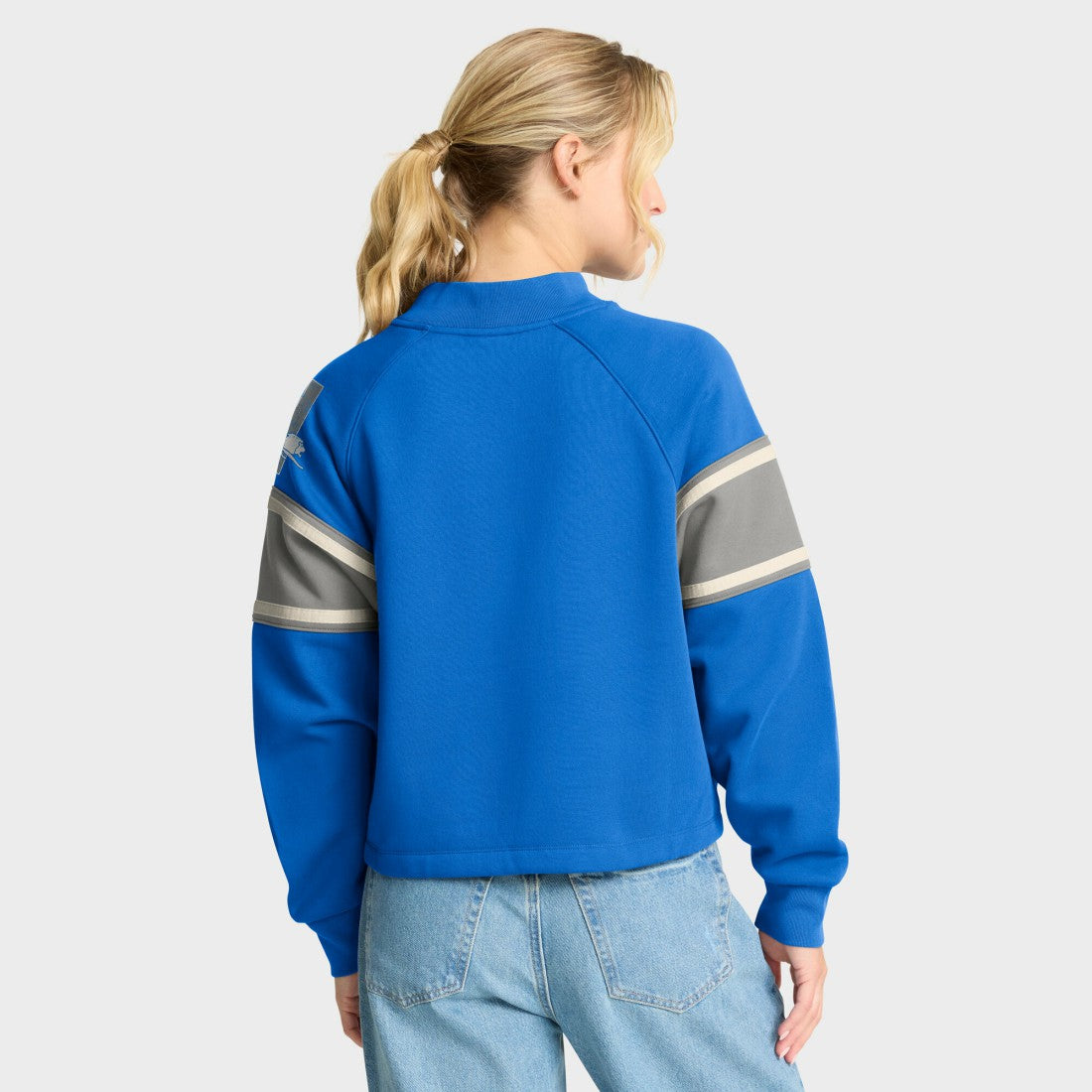 Detroit Lions Oversized Hometown Toss Sweep Mock Neck Pullover Blue - Fanatics
