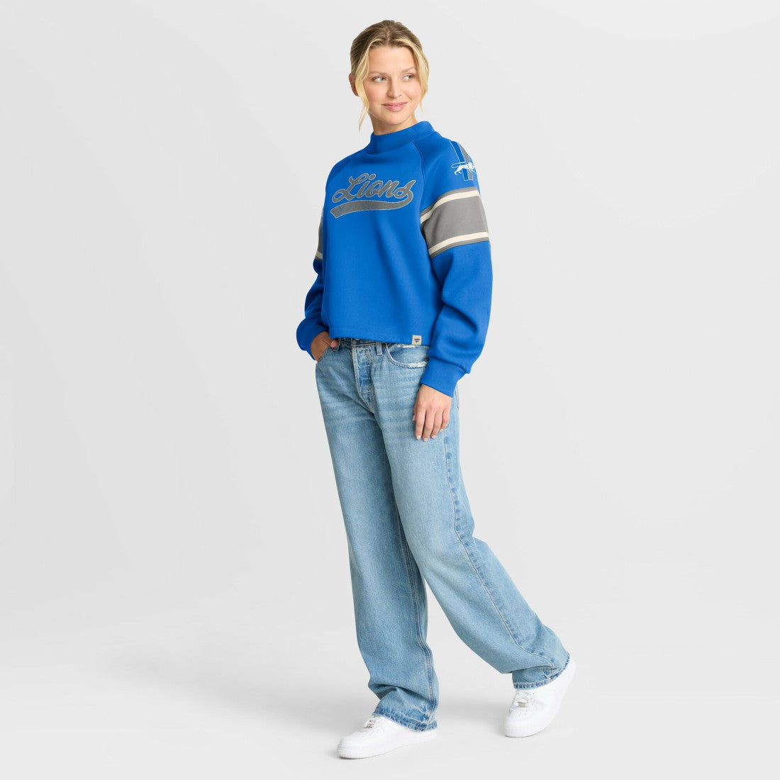 Detroit Lions Oversized Hometown Toss Sweep Mock Neck Pullover Blue - Fanatics