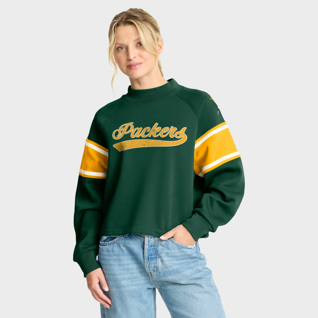 Green Bay Packers Oversized Hometown Toss Sweep Mock Neck Pullover Green - Fanatics