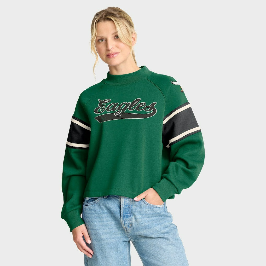 Philadelphia Eagles Oversized Hometown Toss Sweep Mock Neck Pullover Kelly Green - Fanatics