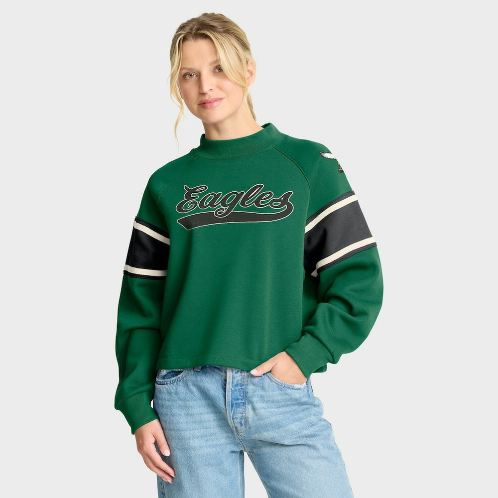 Philadelphia Eagles Oversized Hometown Toss Sweep Mock Neck Pullover Kelly Green - Fanatics