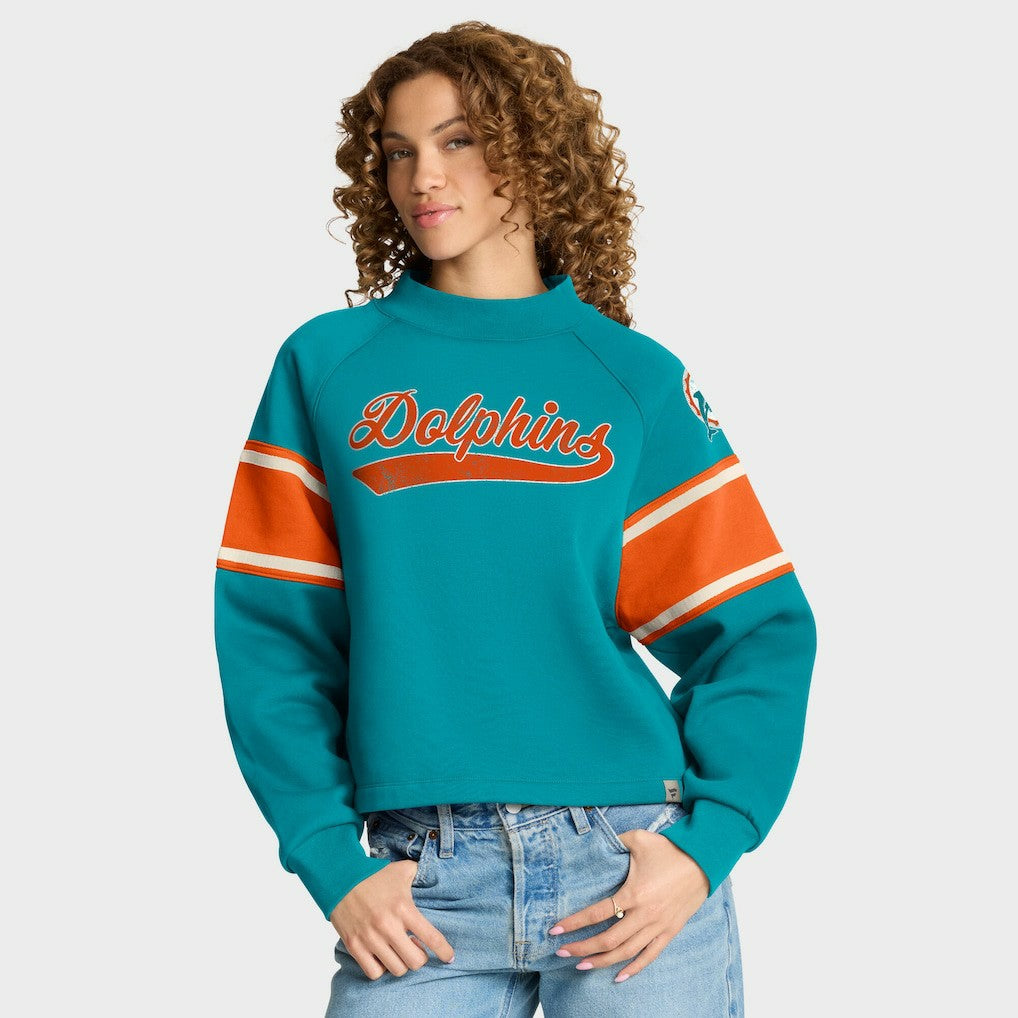 Miami Dolphins Oversized Hometown Toss Sweep Mock Neck Pullover Aqua - Fanatics