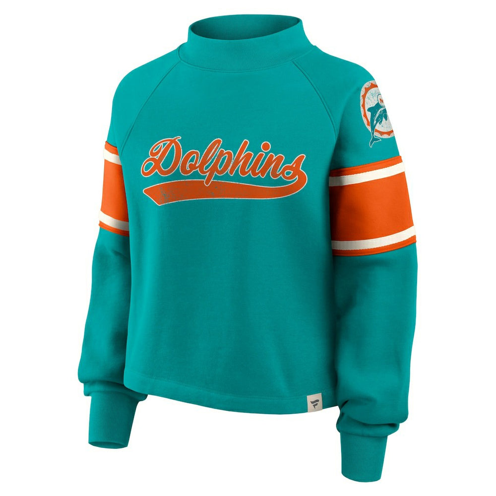 Miami Dolphins Oversized Hometown Toss Sweep Mock Neck Pullover Aqua - Fanatics