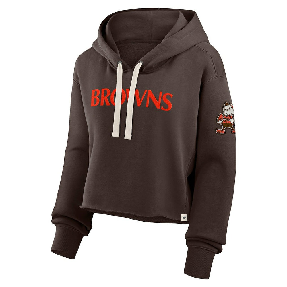 Cleveland Browns Women's Oversized Hometown Heritage Cropped Hoodie Brown - Fanatics